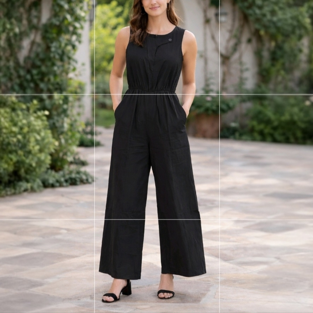 Gardenwed Black Sleeveless Wide-Leg Jumpsuit with Pockets Size Medium